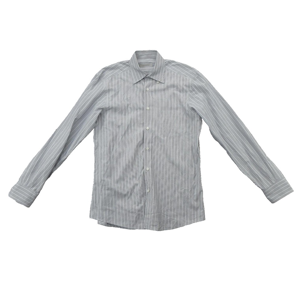 Ermenegildo Zegna Dress Shirt Mens Large Gray White Stripe Tailored Fit Cotton